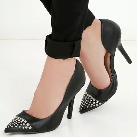 QUPID LEATHER UPPER POINTED TOE SEQUIN BEADED HIGH HEEL D'ORSAY SHOE - Picture 1 of 12